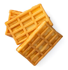 three waffles isolated on white background, top view