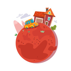 House on the planet Mars. Space colonization. Vector illustration in cartoon style © GreenPencil