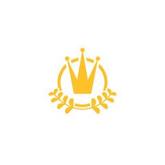 Gold Laurel Wreath with crown Icon. Vector Flat illustrationisolated on white.