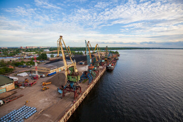 Cargo port with tower cranes for loading sand