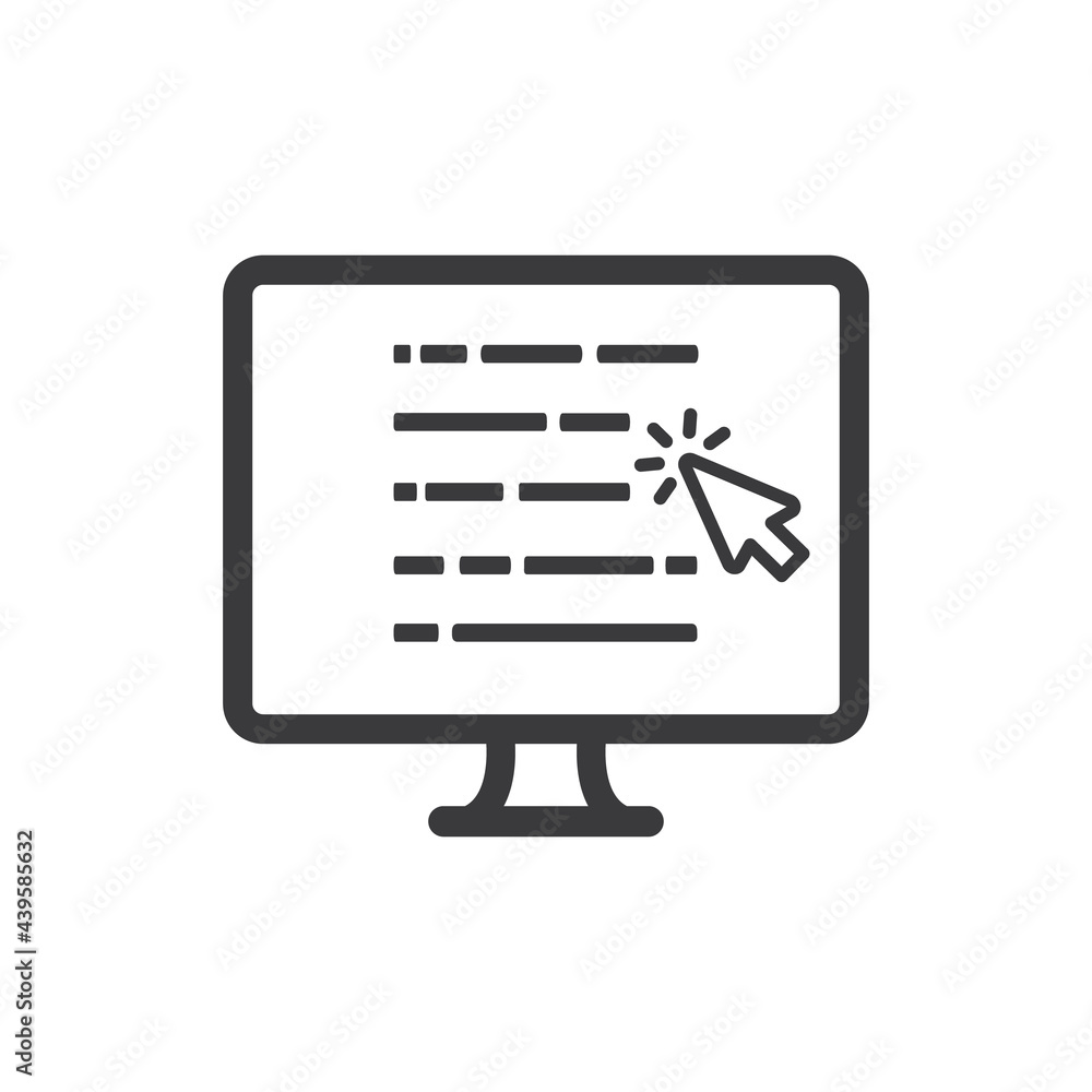 Aufkleber a computer on the screen has text and an arrow.