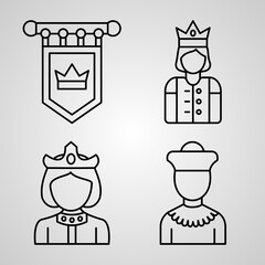 Set of Thin Line Flat Design Icons of Royalty