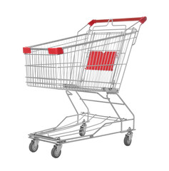 Empty metal shopping cart isolated on white