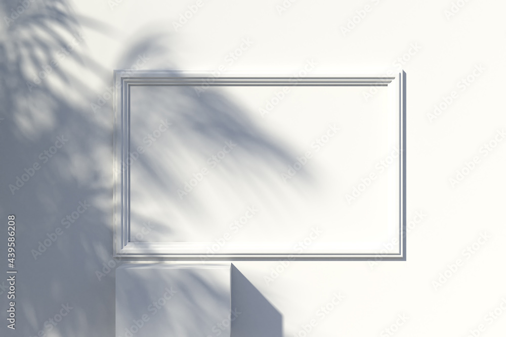 Poster picture frame on the wall and a falling shadow from a tree on it. 3d rendering