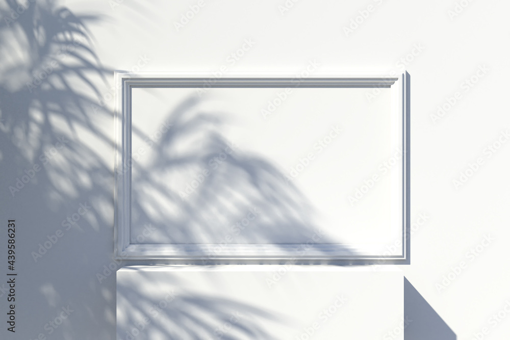 Poster picture frame on the wall and a falling shadow from a tree on it. 3d rendering