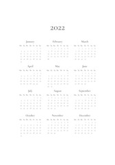 2022 Yearly Calendar template, weeks start on Monday