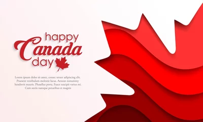 Fotobehang Happy Canada Day background with red maple leaf. vector illustration. paper art style © Vectoro
