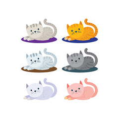 Obraz premium Cat. Resting kitten cat on carpet. Cartoon style virus color drawing kitten characters. Part of set.
