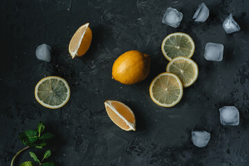 Obraz na płótnie Canvas Lemon, ice, mint on the background.