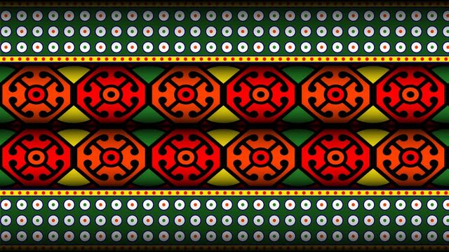 Looping animated background in flat style, seamless pattern in Indian folk style