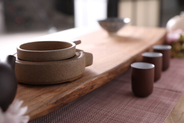 Tea filter and shelf, cup for traditional ceremony on table