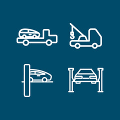 tow truck line icon set , broken car. tow truck line icon set , broken car.