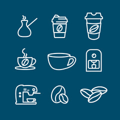 coffee line icon set, cup, beans. Coffee to go, coffee maker, turka. coffee line icon set, cup, beans. Coffee to go, coffee maker, turka.