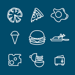 Food line icon set. meat, hamburger, fried egg, cheese, ice-cream, fried chicken, cupcake. Food line icon set. meat, hamburger, fried egg, cheese, ice-cream, fried chicken, cupcake.