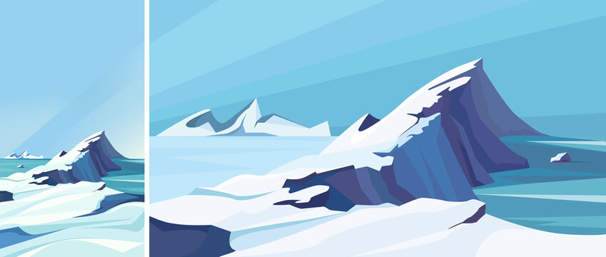 Frozen arctic ocean. Natural scenery in vertical and horizontal orientation.