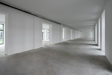 White hall with clean light walls in daylight