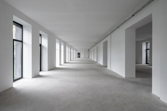 White hall with clean light walls in daylight