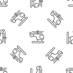 Grey line Helicopter aircraft vehicle icon isolated seamless pattern on white background. Vector