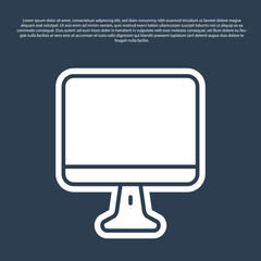 Blue line Computer monitor screen icon isolated on blue background. Electronic device. Front view. Vector