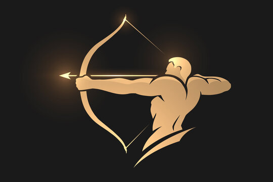Golden archer silhouette on black background