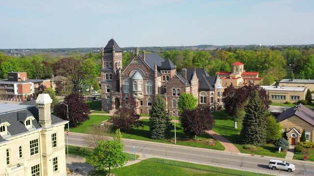 Aerial Of Downtown Woodstock, Ontario, Canada 4K