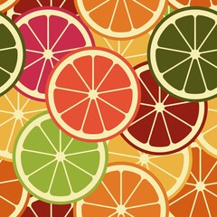 Seamless pattern of lemon, orange, native lime, grapefruit, pompelmous
