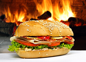 Delicious burger with meat & salad