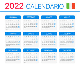 2022 Calendar - vector template graphic illustration - Italian version. 