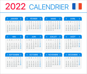 2022 Calendar - vector template graphic illustration - French version. 