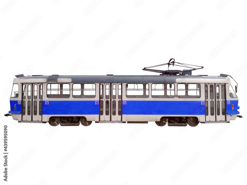 Wall mural blue tram isolated on white