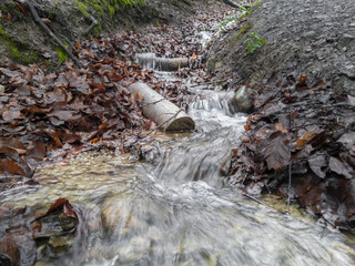 A small forest stream. Unsaturated colors. Carpathians, Ukraine.