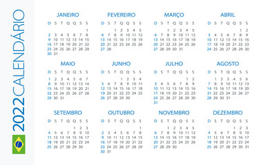 Calendar 2022 Horizontal - illustration. Brazilian version. 
