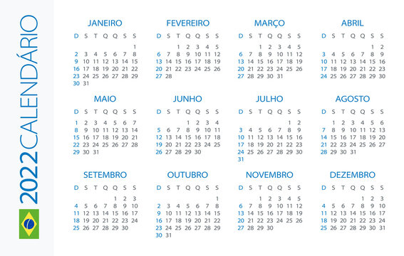 Calendar 2022 Horizontal - illustration. Brazilian version. 
