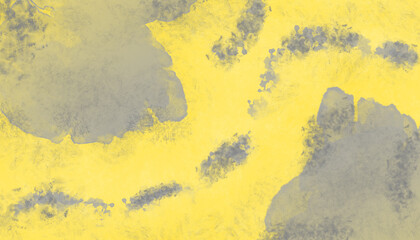 A grunge watercolor yellow background with gray ink spots on the texture like paper