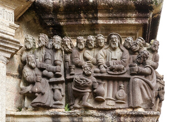 Last Supper - detail of scene on the Calvary in Parish close Guimiliau