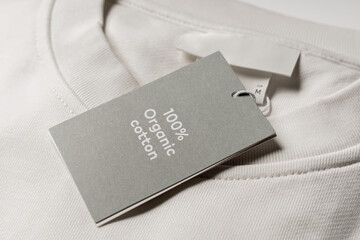 Paper label on a white 100% organic cotton clothing