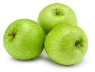 three green apples isolated on white background. clipping path