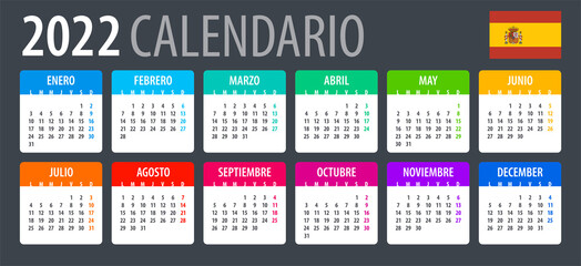 2022 Calendar - vector template graphic illustration - Spanish Version.