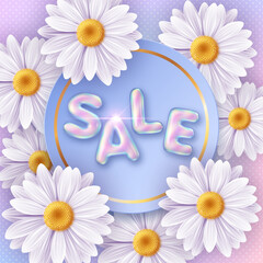 Obraz premium Summer background with daisy flowers. Sale banner template