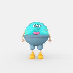 Cartoon monster with Wall Background. 3D illustration, 3D rendering
