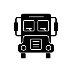 School bus black glyph icon. Transportation for students. Automobile to drive pupils. Transit for kids. Ride to public school. Silhouette symbol on white space. Vector isolated illustration