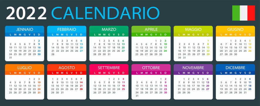 2022 Calendar - vector illustration, Italian version. 