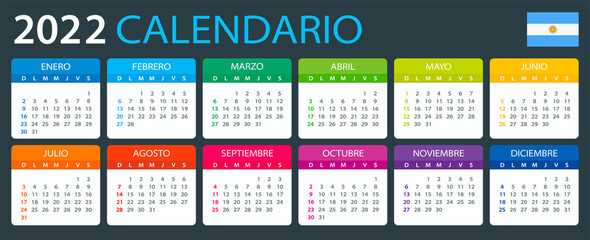 2022 Calendar - vector illustration, Argentinian version. 