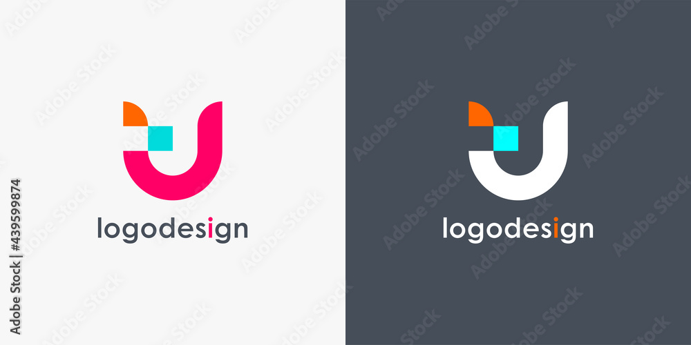 Poster abstract initial letter t and j logo. colorful geometric shapes linked letters isolated on double ba