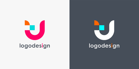 Abstract Initial Letter T and J Logo. Colorful Geometric Shapes Linked Letters isolated on Double Background. Usable for Business and Branding Logos. Flat Vector Logo Design Template Element. © sangart