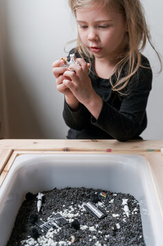 little kid outer space themed sensory bin  8