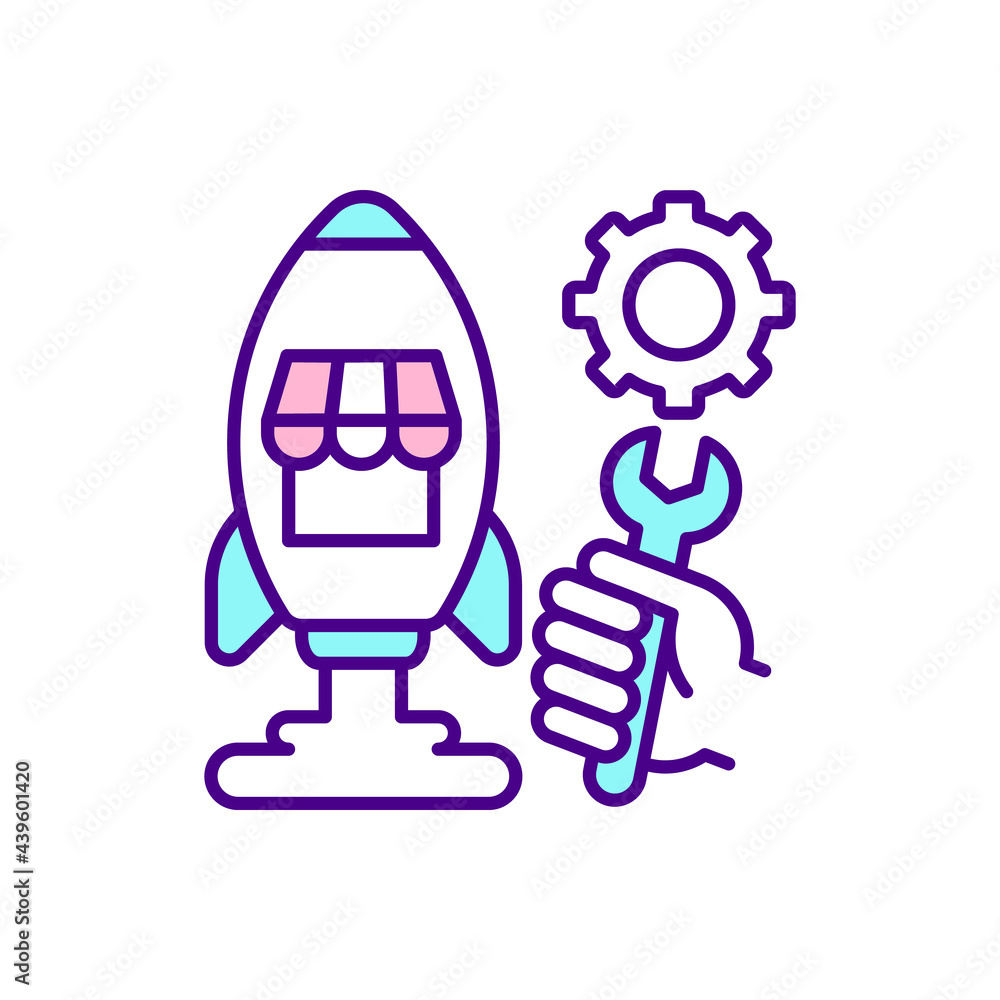 Poster online marketplace development and customization rgb color icon. building platform. isolated vector 