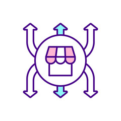 E-commerce expansion RGB color icon. Entering international market. Reaching potential new customers. Isolated vector illustration. Cross-border sales. Business growth simple filled line drawing