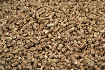 Wood pellet cat litter as background, closeup