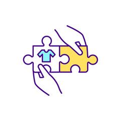 Fototapeta premium Clothing dropshipping RGB color icon. Fashion marketplace. Secondhand store. Isolated vector illustration. Giving clothes second life with charity. Ecommerce business simple filled line drawing